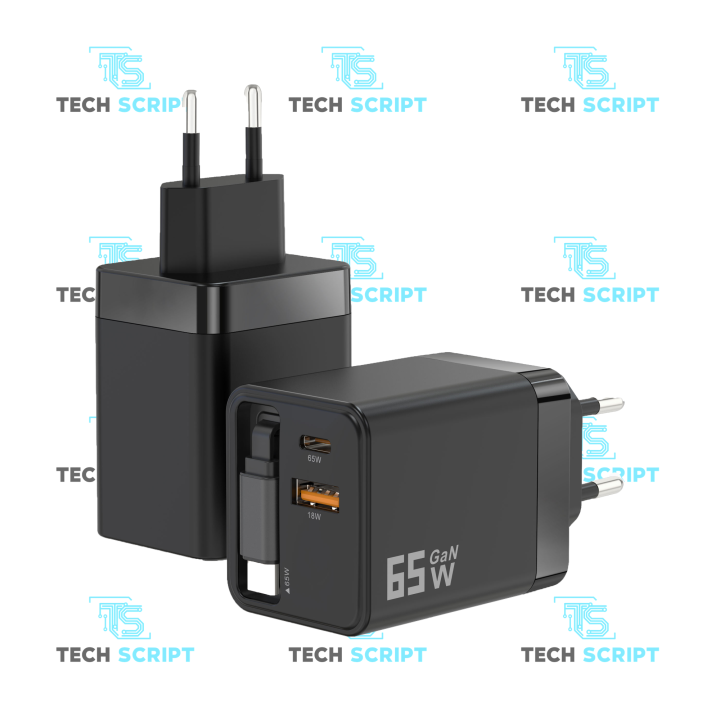 Chargeur rétractable 65W - Charge Rapide & Compact