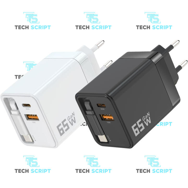 Chargeur rétractable 65W - Charge Rapide & Compact